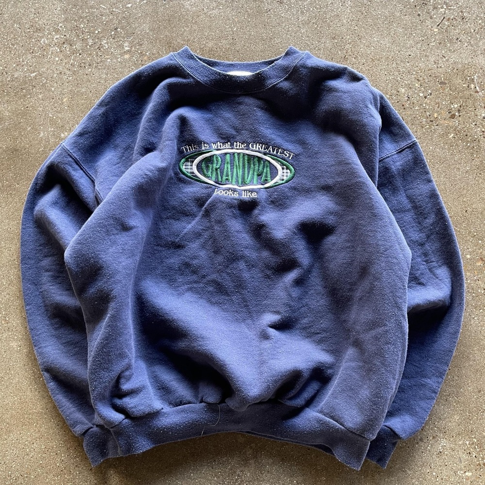 Vintage Mc Sport Sweatshirt Mens Large Blue Fleece Greatest Grandpa Embroidered